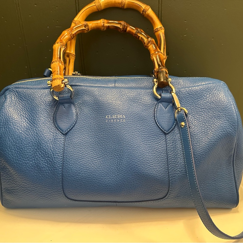 Claudia Firenze Italian Leather Handbag with Bamboo Handles